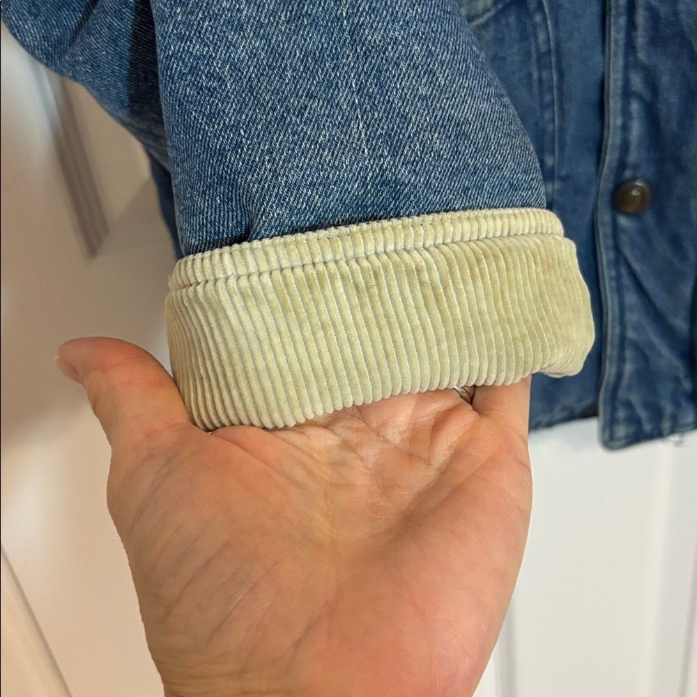 Warm Denim Jacket with Beige Corduroy Collar, XS - Picture 11 of 13